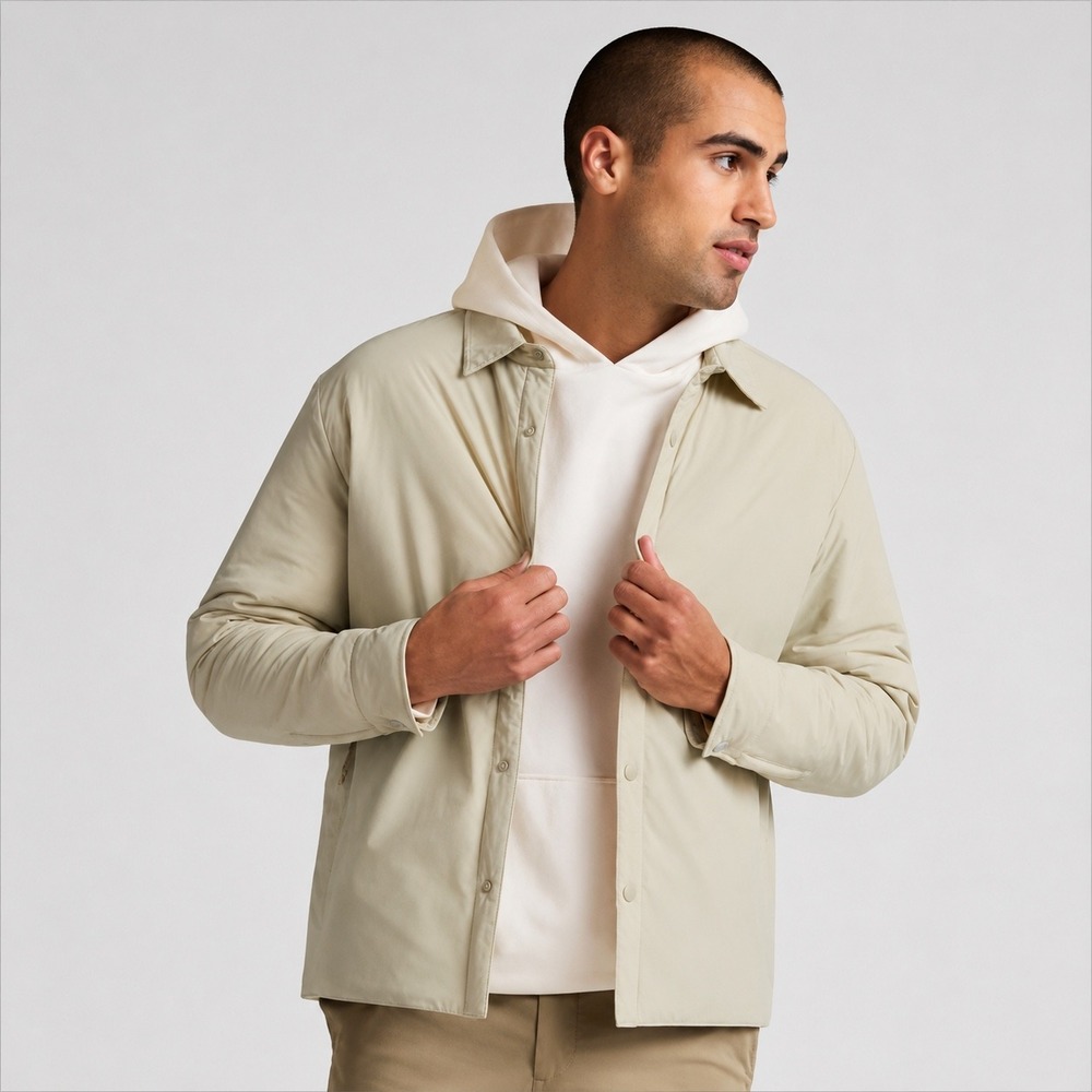 Beyond Yoga In Flight Insulated Shirt Jacket Sand Tan ME2276D Mens Small Soft